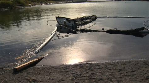 Firefighters battle the factory fire. Fuel leaks into Ladysmith harbour after boat fire | CTV News