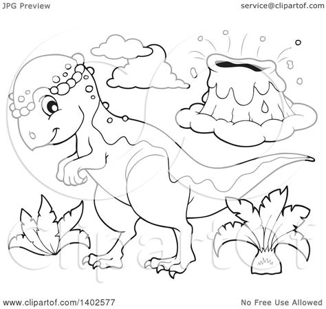 Pachycephalosaurus with eggs dinosaur coloring sheet. Clipart of a Black and White Lineart Pachycephalosaurus ...