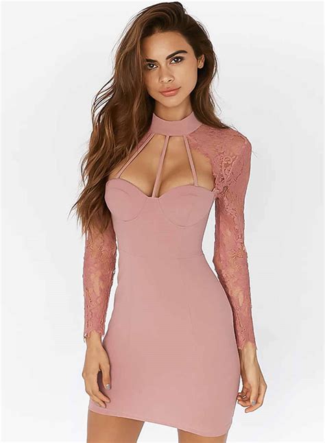 Long sleeve bodycon dress for party. Women's Long Sleeve Lace Bodycon Cut out Mini Dress ...