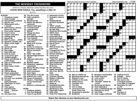 These puzzles are fun activities intended for students of all ages and ability levels. Newsday Crossword Sunday for Nov 01, 2020, by Stanley ...