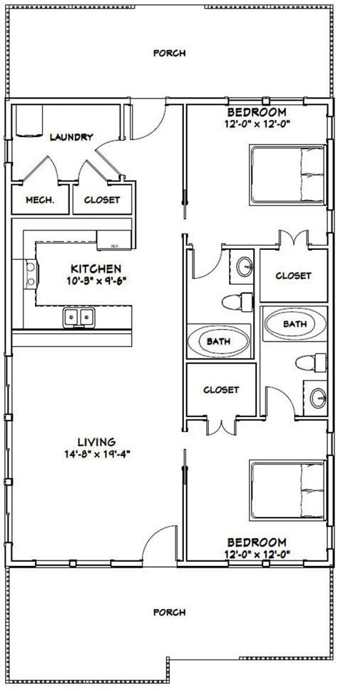 This is a pdf plan available for instant download. 28x40 House 2-Bedroom 2-Bath 1120 sq ft PDF Floor | Etsy ...
