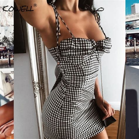 Check spelling or type a new query. Plaid Print Spaghetti Strap Summer Women Dress Strapless ...