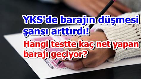 Jun 27, 2021 · peki yks'de barajı geçmek için en az kaç net yapmak gerekiyor? YKS'de barajın düşmesi şansı arttırdı! Hangi testte kaç ...