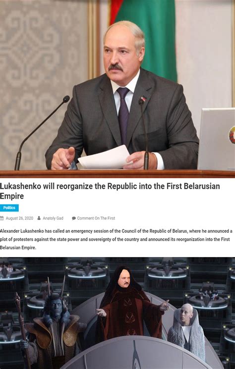 Users could not ignore this meeting and came up with a huge number of photoshopped images of lukashenko and putin during the meeting. I think Lukashenko is a sith lord! : PrequelMemes