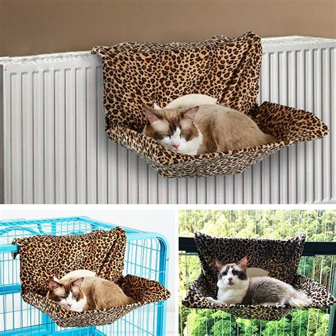 Pet cat hammock bed hanging kitty pad small warm leopard dot zebra print. Cat BedIron Cat Hammock with Coral Velvet Mat Support 20 ...