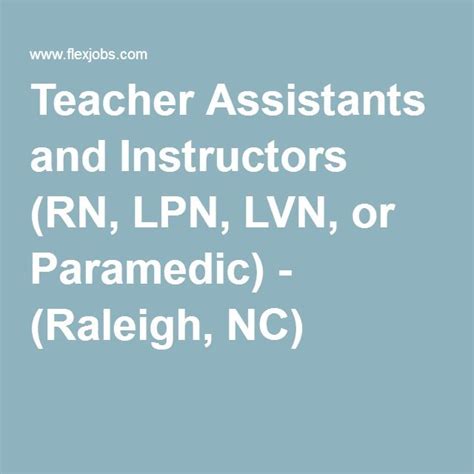 Preschool teacher assistant at joni's child care in farmington, ct.preschool teacher assistant. Teacher Assistants and Instructors (RN, LPN, LVN, or Paramedic) - (Raleigh, NC) | Teacher ...