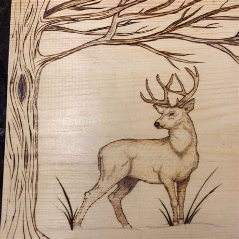 Slowly work your way around your board burning the marks you made with your marker. Almost done! #Pyrography #deer tree #buck #woodburning ...