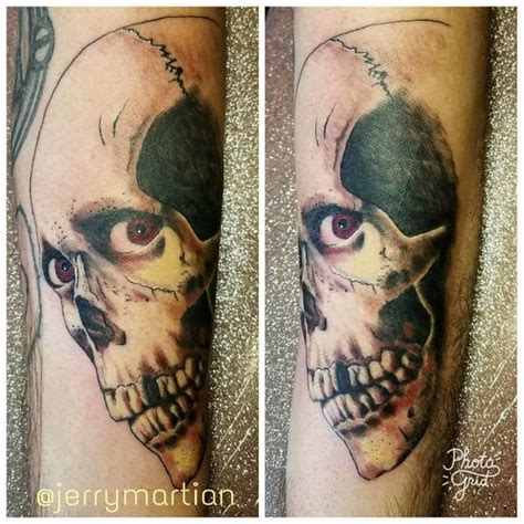This type of ink is also masculine, especially with elements such as shading and complementary symbols like snakes. Evil skull tattoo on sleeve. Pic by martianartstattoo - Blurmark