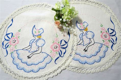 It is ideal for embroidery, needlepoint, crochet, hardanger, blackwork, redwork, applique, and other creative stitche 2 Embroidered Linen Doilies Table Top Dresser or Vanity ...