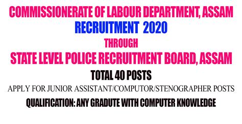 The main responsibility of the department is to protect and safeguard the interests of workers in general and those who constitute the poor, deprived and disadvantage sections of the society, in particular, with due regard to creating a healthy work environment for higher production and productivity. COMMISSIONERATE OF LABOUR DEPARTMENT, ASSAM RECRUITMENT ...