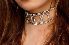 choker women necklace sexy neck collar rhinestone jewelry chocker ladies shiny bijoux letter night club party mouse zoom over