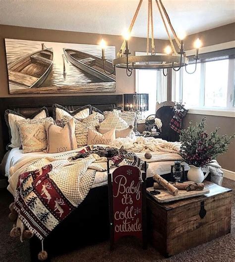 Lake house themed tiered tray decor. 49 Amazing Rustic Lake House Bedroom Decoration Ideas ...
