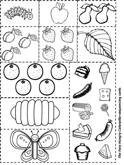 Once the hungry caterpillar printables are ready, gather a pencil for each child and coloring utensils (crayons, markers, coloring pencils, etc). Process - The Very Hungry Caterpillar
