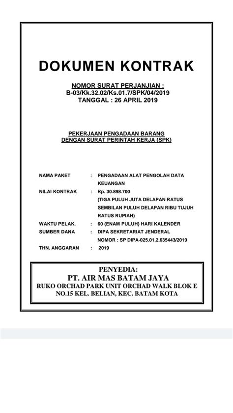 Pada hari ini, selasa, 19 agustus 2020 di bandung, yang bertanda. Contoh Kontrak Pengadaan Barang Dan Jasa 2019 - Barisan Contoh