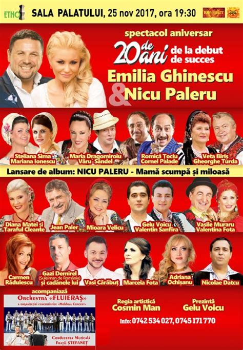 Part of the party music since the early 1990s, he finally attained national success in the late 1990s with the help of a romanian tv show dedicated to party music. Emilia Ghinescu si Nicu Paleru, intr-un spectacol sarbatoare!