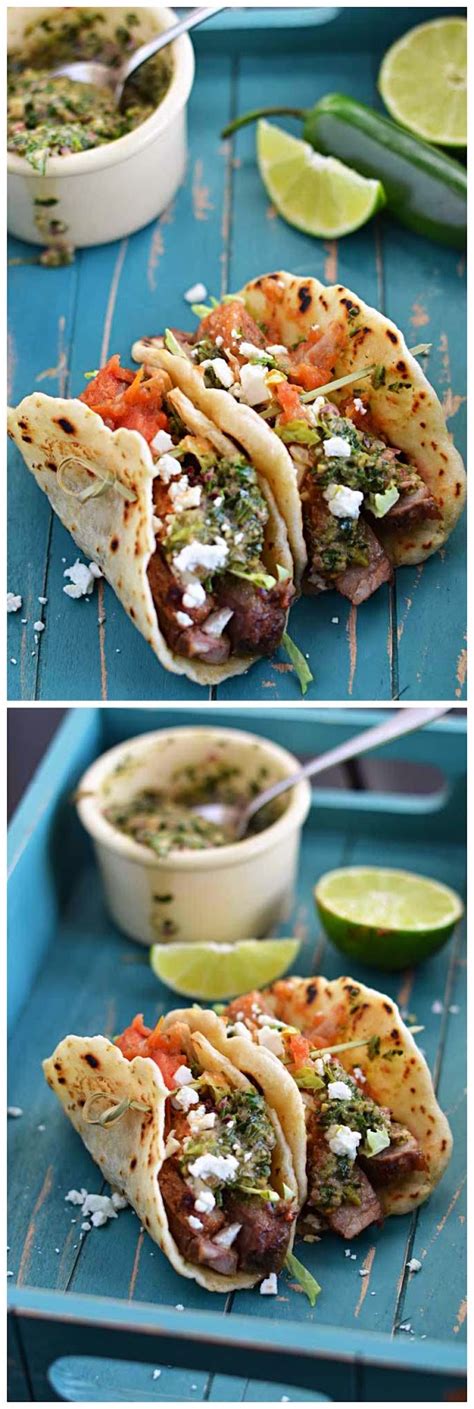 Marinate your skirt steak in the refrigerator overnight in the mixture of orange juice, lime juice, olive oil, agave, minced garlic, oregano, chili powder, and salt (photo 1). Steak Tacos ~ Easy Kitchen 4 All