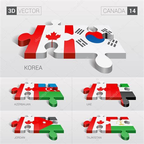 Ayrıca konumu ve komşu ülkelere öğreneceksiniz. Kanada ve Kore, Azerbaycan, BAE, Ürdün, Tacikistan bayrağı. 3D vektör bulmaca. 14 ayarla. — Stok ...
