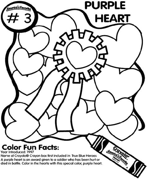 Originally introduced as the badge of military merit by george washington, it has been bestowed with two million medals in circulation, it's easy to see how some of them are misplaced or lost over time. purple heart coloring page | Heart coloring pages, Crayola ...