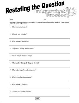 Discussion questions are a great way to explore and apply concepts with critical thinking. Restating the Question by TEACHA2Z | Teachers Pay Teachers