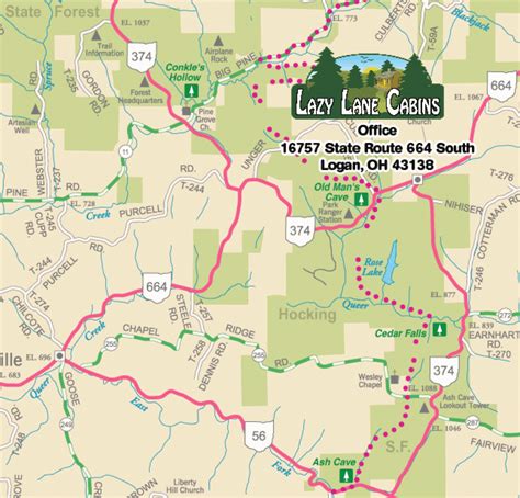 Ash cave, old man's cave, rock house, conkle's hollow, cedar. Ohio State Park Lodges Map | Printable Map