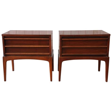 24 wide x 17 deep x 22 high. Pair of Lane Rhythm Mid-Century Modern Sculpted Walnut Nightstands at 1stdibs