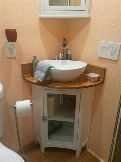 Maybe you would like to learn more about one of these? Finished corner vanity bathroom remodel, custom pine ...