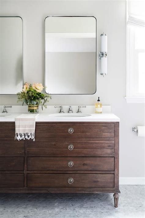 A bathroom doesn't have to be big to have great style and function. Gorgeous bathroom design featuring a Restoration Hardware ...