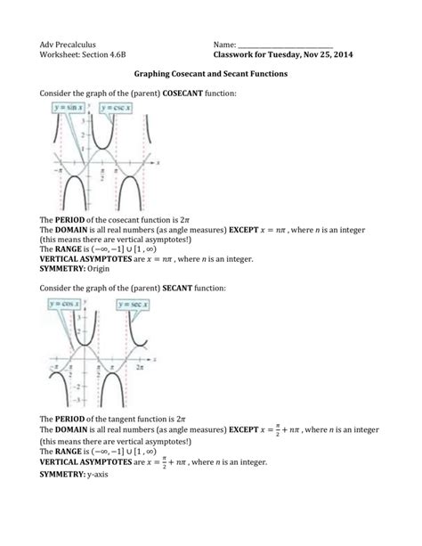 Worksheet by kuta software llc. Graphing Secant And Cosecant Worksheet Answers - Worksheet ...