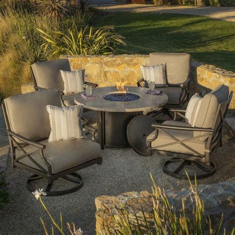They come with removable cushions, so you are very comfortable in your seat. Fire Pit Table Set 5 Piece Dining Outdoor Swivel Rocking ...