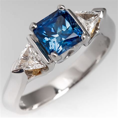 Learn about tree rings using colorful art! Square Montana Sapphire Three Stone Engagement Ring w ...