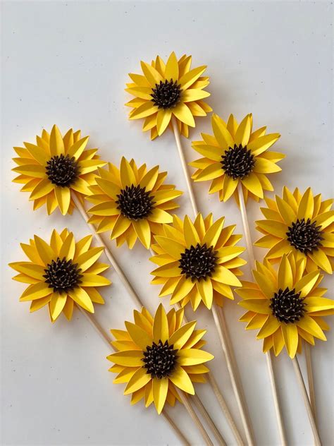12 Pcs 3D Yellow Sunflower on a Skewer Birthday Party | Etsy | Sunflower birthday parties ...