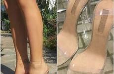 heels clear shoes transparent celebrity pvc fashion wearing gladiator strappy heel sandals buckle chunky mouse zoom over