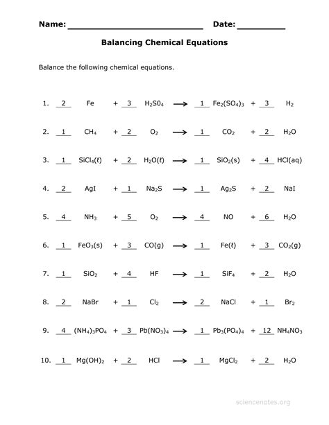 Balancing equations practice worksheet balance the following equations: Balancing Equation Worksheets | Chemical equation ...