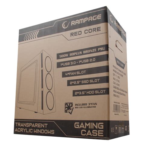 Rampage REDCORE 3*12cm Kırmızı Led Fan 500W 80Plus USB 3.0 Gaming Oyuncu Kasası - Rampage