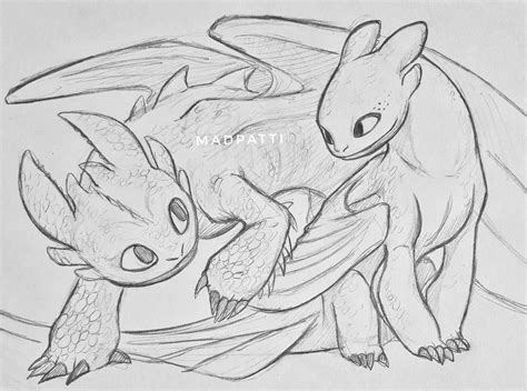 Nightlights, a hybrid of the night and light fury species, are adorable little dragons seen at the end of how to train your dragon 3. Toothless and the Light fury by Madpattii | Dragon sketch