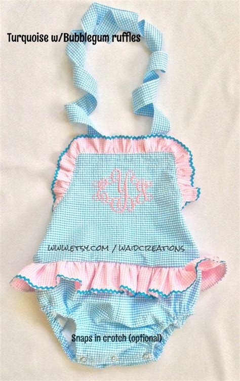 Add coordinating sunglasses, hat, or headband for a. Monogram Girl swimsuit bathing suit with snaps in crotch ...