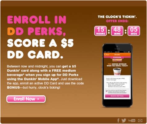 A savvy couponer used a discount code dec 2016 ago. FREE $5 Dunkin Donuts Gift Card with DD App (New DD Perks ...