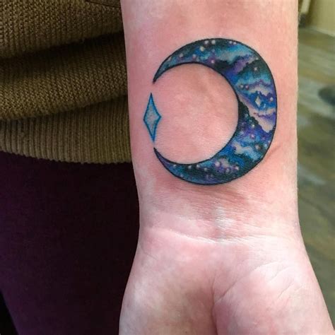 Women inked these tattoos in small size on wrist ankle and behind the ear where it looks more attractive and. Galaxy Crescent Moon Wrist Tattoo. | Moon tattoo, Tattoo ...