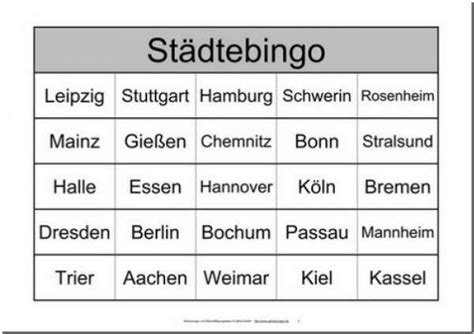 Versteck spielen gehört zu den freizeitspielen und wird gerne in gruppenstunden oder auf geburtstagen gespielt. Themenbingo Deutsche Städte | Bingo, Spiele für senioren ...