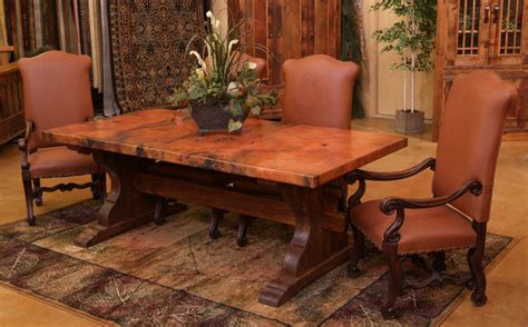 If you're looking for a warm dining room paint color idea, honeycomb is gorgeous. Tuscan Copper Trestle Dining Table - Farmhouse - Dining ...