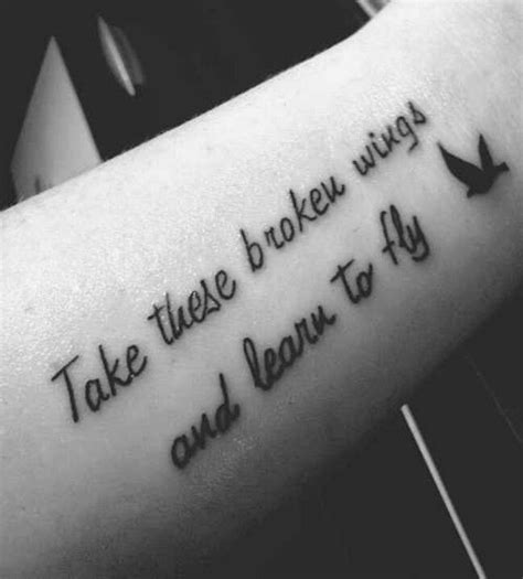 Forearm take these broken wings and learn to fly tattoo. Take these broken wings and learn to fly | Lyric tattoos ...