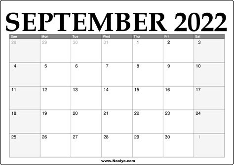 Free printable blank calendars are provided to print and download. 2022 September Calendar Printable - Download Free - Noolyo.com