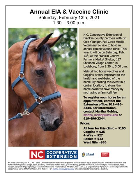 Maybe you would like to learn more about one of these? Annual EIA and Vaccine Clinic - Saturday, February 13 | North Carolina Cooperative Extension