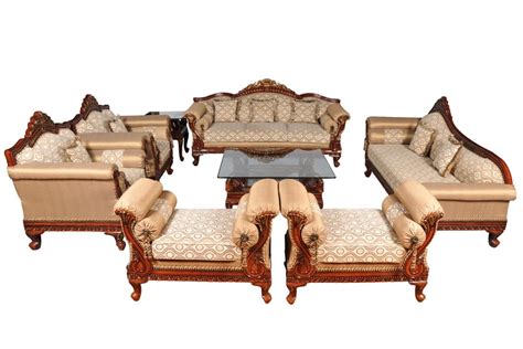 Duo ® free design services; Woodkartindia Royal Design Maharajah Look 7 Seater Sofa Set with Couch and Center Table (Brown ...