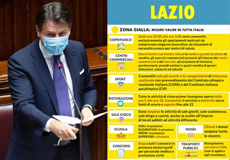 Almeno fino al prossimo 3 dicembre, resteranno in vigore le misure previste dall'ultimo dpcm per l'intero paese. NUOVO DPCM: IL LAZIO E' ZONA GIALLA Tuttogolfo