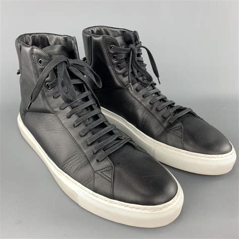 Opening with zip and button. GIVENCHY Size 12 Black Leather White Rubber Sole High Top ...
