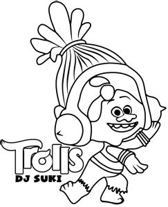 Dreamworks trolls © 2016 dreamworks animation llc. Printable Dj Suki and logo coloring sheet