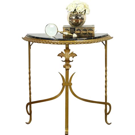Black Marble and Gilt Wrought Iron 1920 Antique Demilune ...