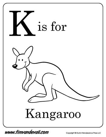 Push pack to pdf button and download pdf coloring book for free. K is for Kangaroo | Letter K Coloring Page PDF