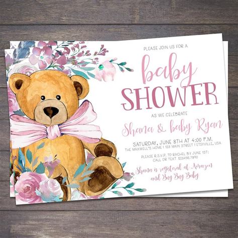 Basically, we use blue on the template with a teddy bear sitting on one side of the page. Teddy Bear Baby Shower Invitation Girl, Baby Shower ...